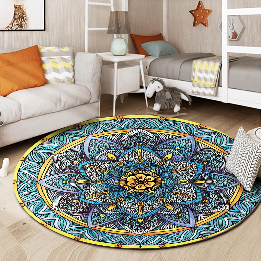 Bohemian Ethnic Mandala Pattern Carpet Mat Round Multicolor Rug Vintage Geometric Non-slip Home Decoration for Living Room Rugs