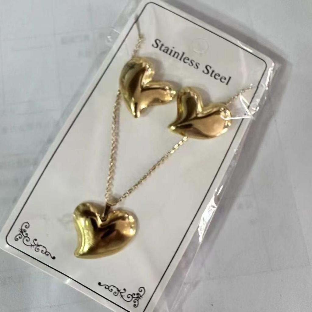 Women's Stainless Steel Geometric Necklace & Earring Set - Hip Hop Style Jewelry