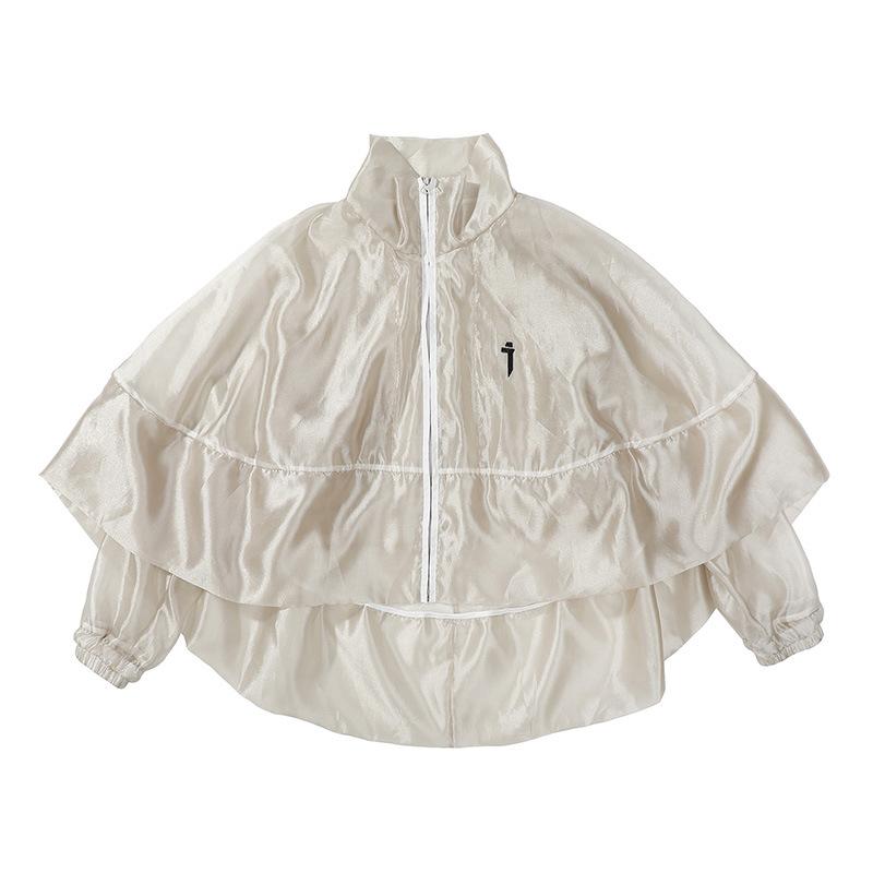 Новый плащ из жемчужной пряжи Jiye Heavy Industry для мужчин, свободный и повседневный солнцезащитный топ в стиле хип-хоп с воротником-стойкой L бежевый