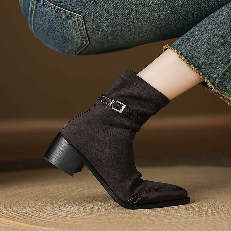 Krazing Po Microfiber Winter Pointed Toe Size 33 Western Boots Size 43 Flock Med Heels Ankle Boots