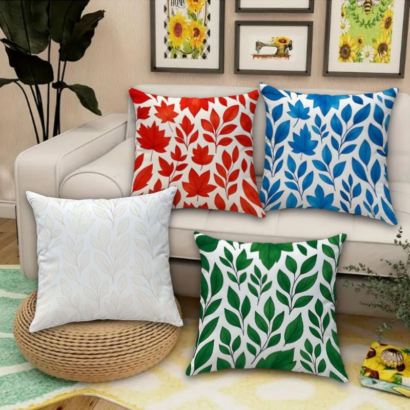 Colorful Leaf Pillow Covers, Red Blue Green Botanical Art Decorative Throw Pillow Cases, Nature Home Decor Cushion Covers 4Pcs