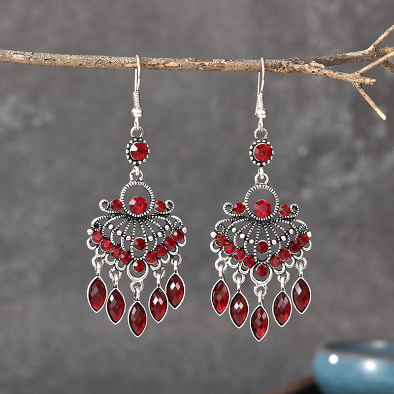 Vintage Ethno Strass Quaste Wassertropfen Ohrringe für Damen Boho Hohl Geometrisch Hängende Ohrringe Pendientes Mujer Brincos