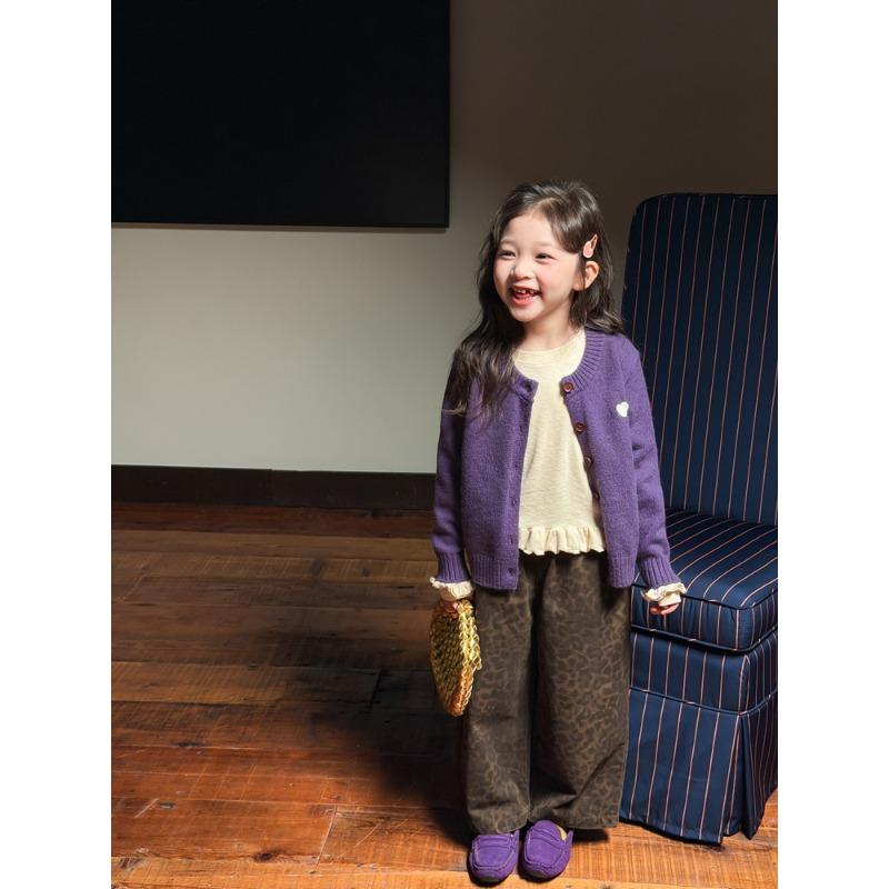 Girls Kids Heart Embroidered Knit Cardigan Casual Children Fall Outerwear