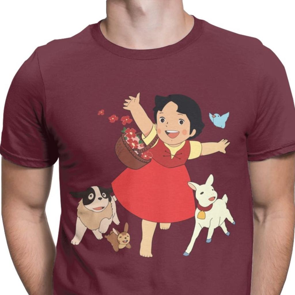 Heidi Das Mädchen Aus Den Alpen T-Shirt Herren Casual Tops T-Shirt Ziege Anime T-Shirt Camisas Geburtstags-T-Shirt für Männer