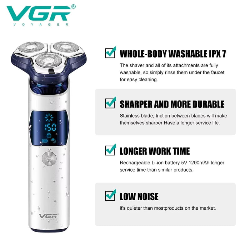 New Men's Shaving Stainless Steel LCD Digital Display IPX7 Washable Three-Head Floating Electric Shaver Powerful Power and Low Noise Design