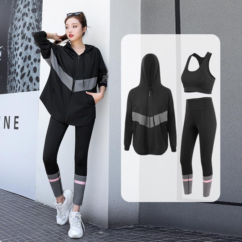 Women's Plus Size Loose Zipper Hoodie Three-Piece Sports Suit with Tapered Pants - Hip Covering, Slimming Yoga Wear