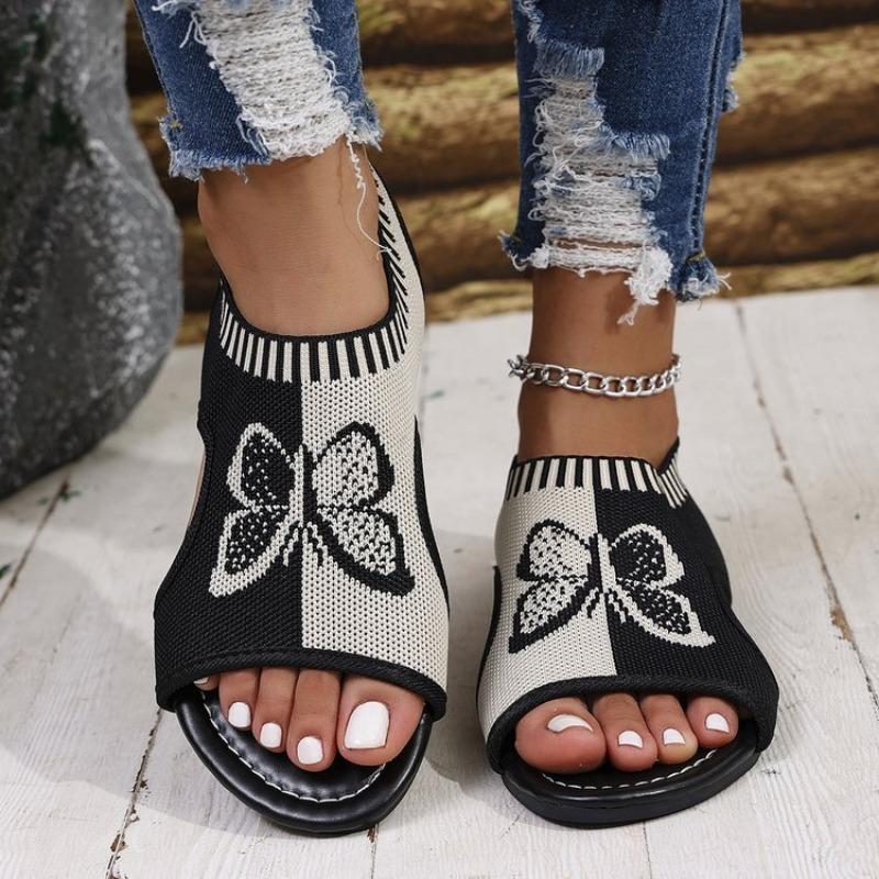 Large Size Fly-woven Fish Mouth Sandals Platform Mesh Butterfly Embroidered Sandals Foot Cover Women's Sandals