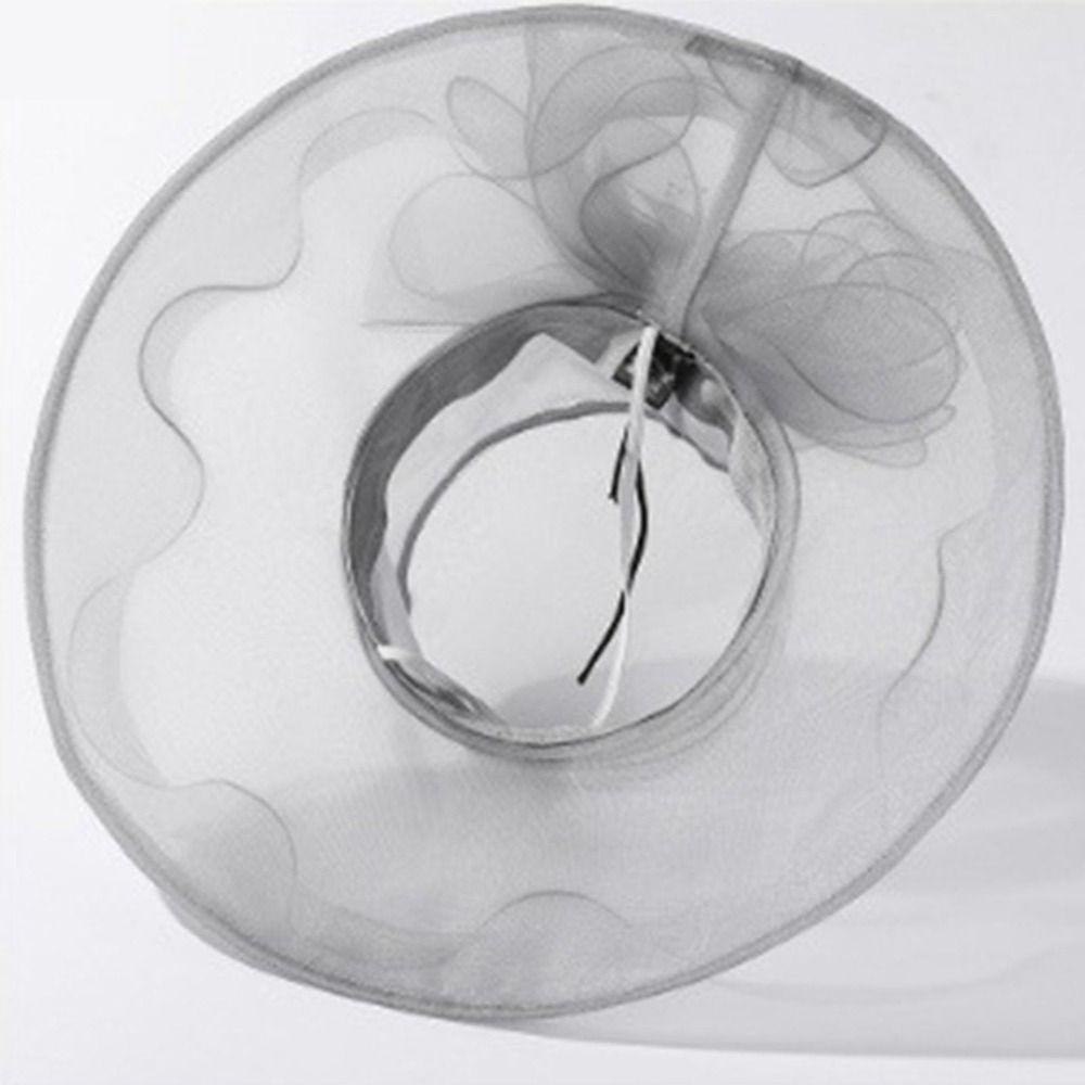 Organza Women Derby Hat Wide Brim Bridal Tea Party Wedding Hat Elegant Summer Ruffles Sun Hat