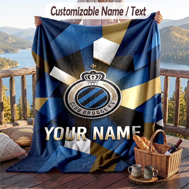 Flannel Blanket Club Brugge FC Print Custom Name Text Soft Throw for Sofa Bed