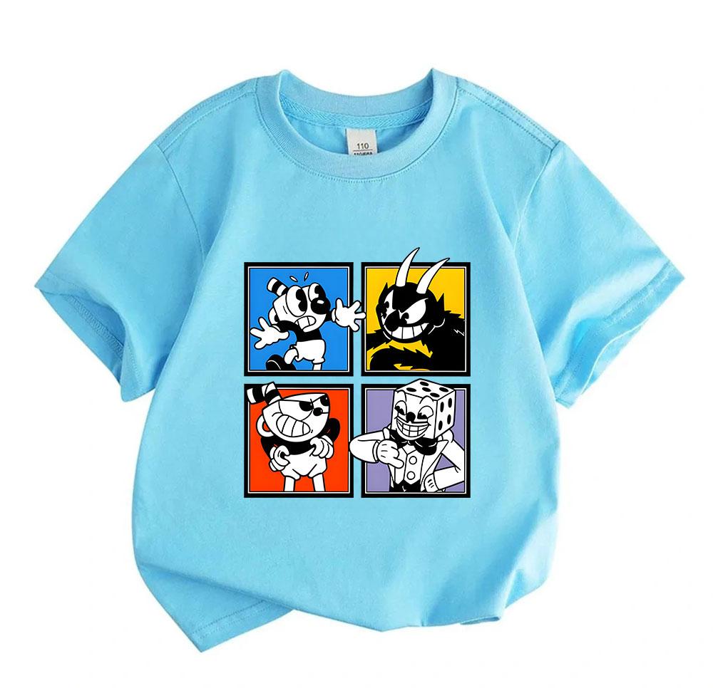 Kids Boys Girls 100% Cotton Crew Neck Short Sleeve T-shirt, Funny Cartoon Game Character Print Casual Soft Breathable Tee Top for Daily Wear