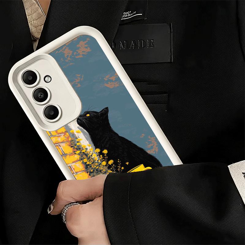 Phone Case for Samsung Galaxy A17 A16 A15 A14 A13 Black Cat Aesthetic Pattern A56 A36 A26 A55 A35 A25 A54 A34 A24 A53 A33 A23 A0