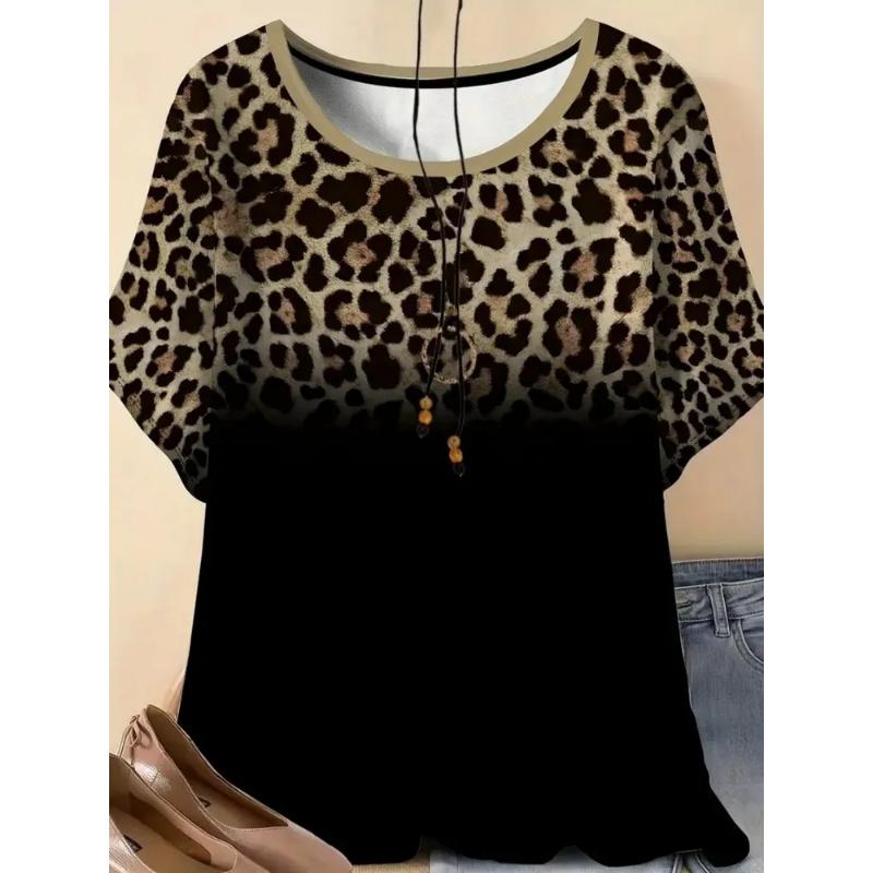 Fashion Women's Crew Neck Short Sleeves 3D Color Printing Crew Neck Short Sleeves Are Versatile  Simple