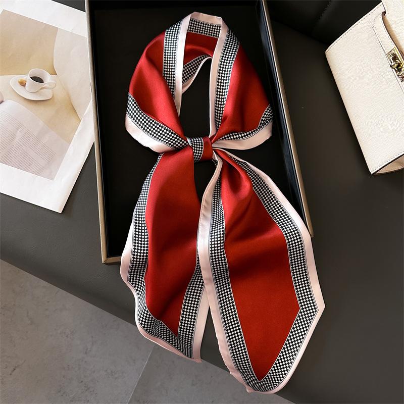 Women Luxury Design Silk Scarf Satin Hair Hairband Tie Neck Scarf Narrow Slanted Ribbon Neckerchief For Wedding Occupation