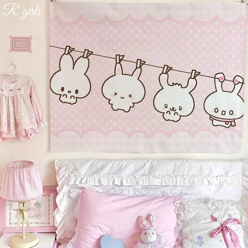 

Cute rabbit hanging cloth cartoon cute little rabbit background cloth bedroom room girly heart decorative tapestry 40CMX60CM