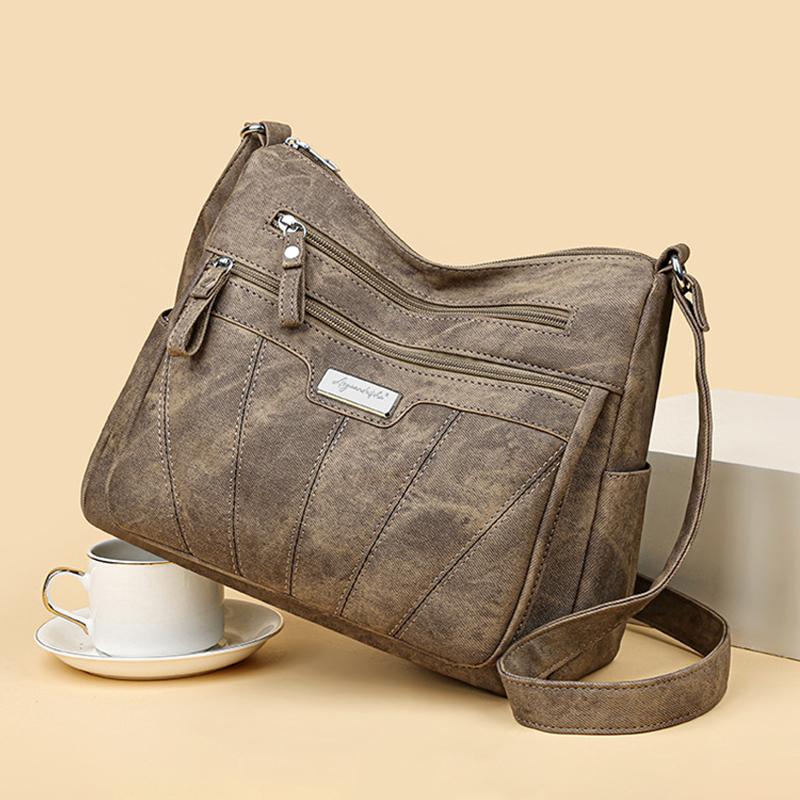 Multi-layer Middle-aged  Messenger Bag Versatile Casual Women's Bag Retro Large-capacity Shoulder Bag