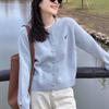 Autumn and winter solid color embroidered front shoulder long-sleeved knitted cardigan women's loose short outer sweater jacket