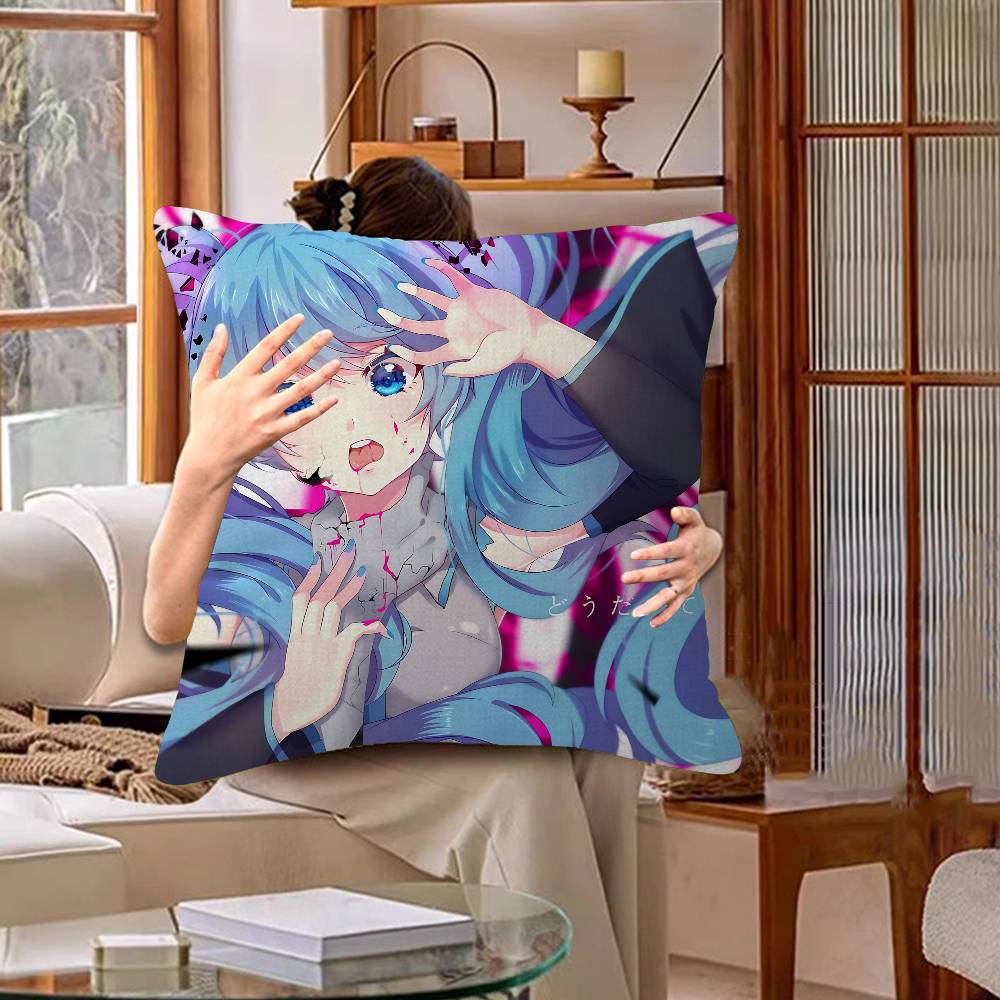 Japanese H-Hatsunes Girl Mikus Pillow Cover Sofa Cushion Cover Home Room Decoration Children Gift