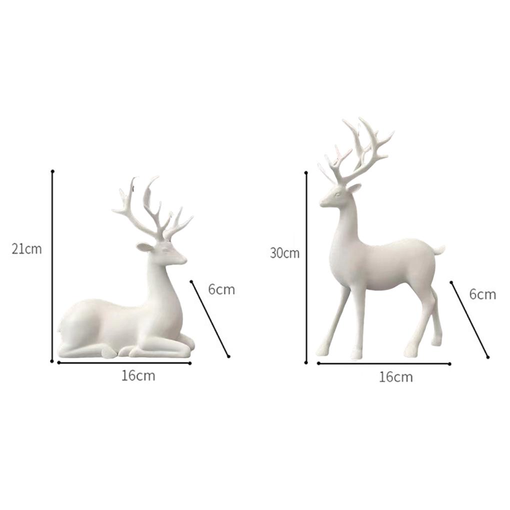 2 Stück Weihnachten Rentier Dekor Harz Stehend Sitzend Hirsch Figur Rentier Weihnachtsdekoration für Zuhause Innen Xmas Feiertag