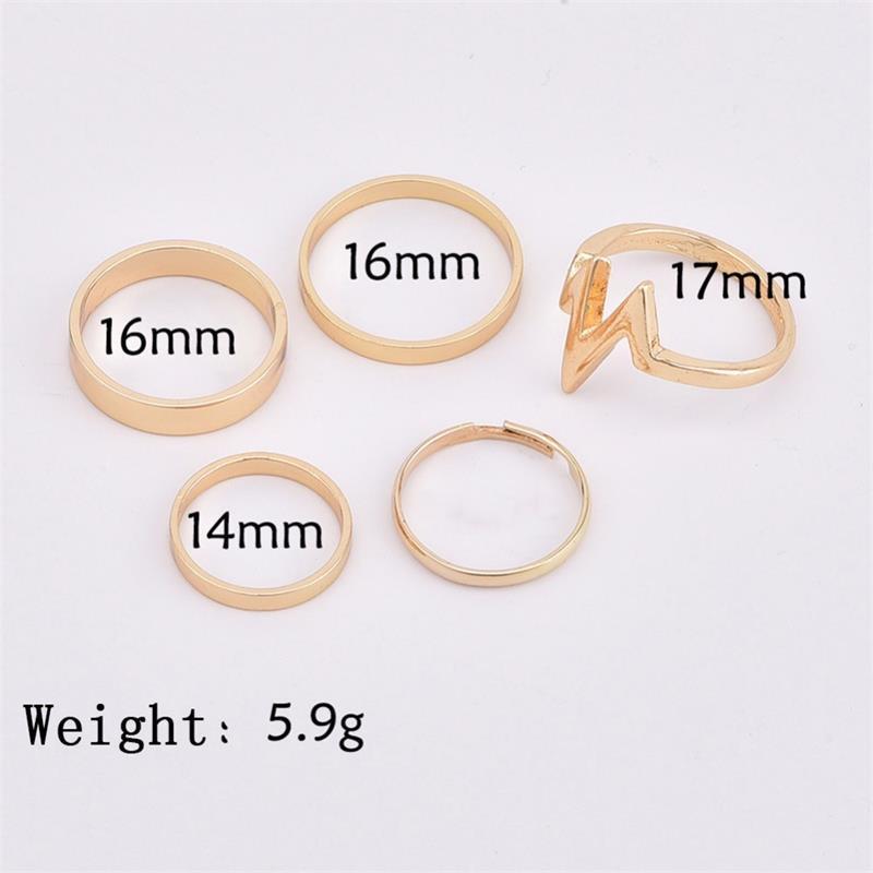 5Pcs ECG Lightning Wave Pattern Adjustable Finger Ring Set Women Accessories Girl Gift Mujer Jewelry