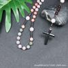 Mixed Gemstone Rosary Necklace – Hematite Cross Pendant, Love Balance Protection Gift for Men & Women