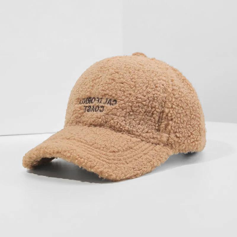 Winter Lamb Fleece Women Baseball Cap Solid Color Letter Embroidery Warm Sun Hat Outdoor Warm Ladies Girls Duck Tongue Caps
