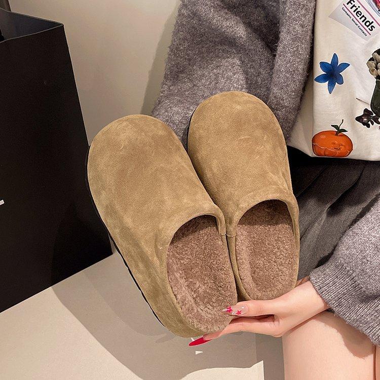 European Matte Thickness Boken Bag Head Slippers Women's 2025 Autumn New Fashion Versatile Lamb Wool Cotton Slippers