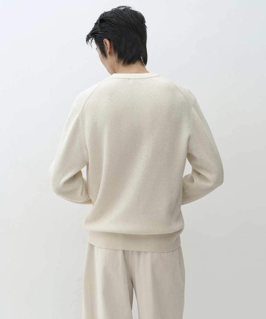 MUSINSA STANDARD [Victoria Wool] Minimal Ribbed Henley Neck Knit [Cream]