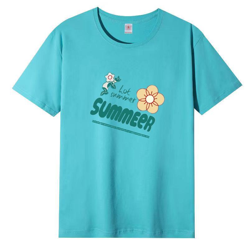 Female Cotton Short-sleeved T-shirt Female Summer Korean Loose Round Neck Printed Tops