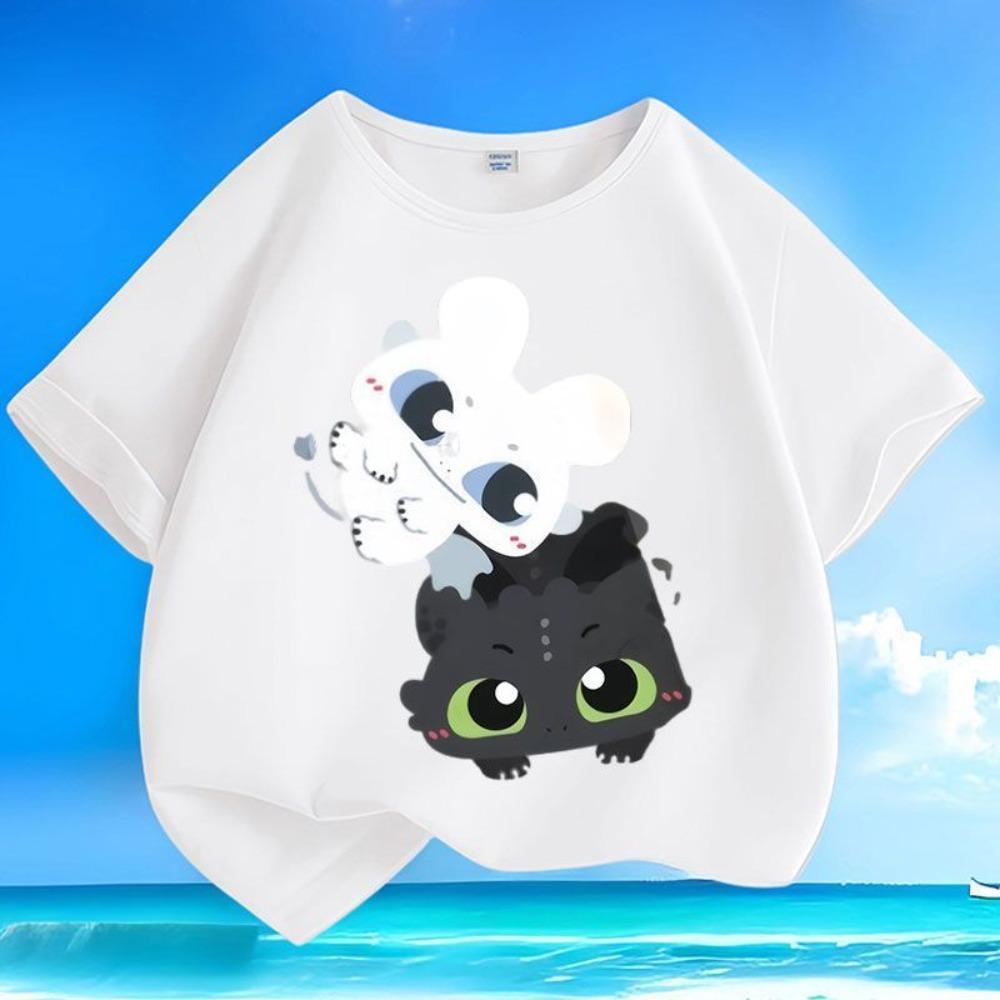 T-shirt Estiva Nuova con Stampa Dragon Trainer per Bambini, Stile Girocollo, Vestibilità Larga, Traspirante