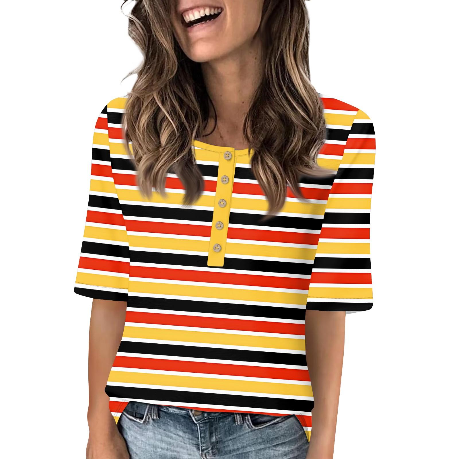 

Рубашки для женщин, модные футболки с круглым вырезом и пуговицами, повседневные летние футболки с принтом, футболка, блузка, топы с короткими рукавами для женщин XL жёлтый