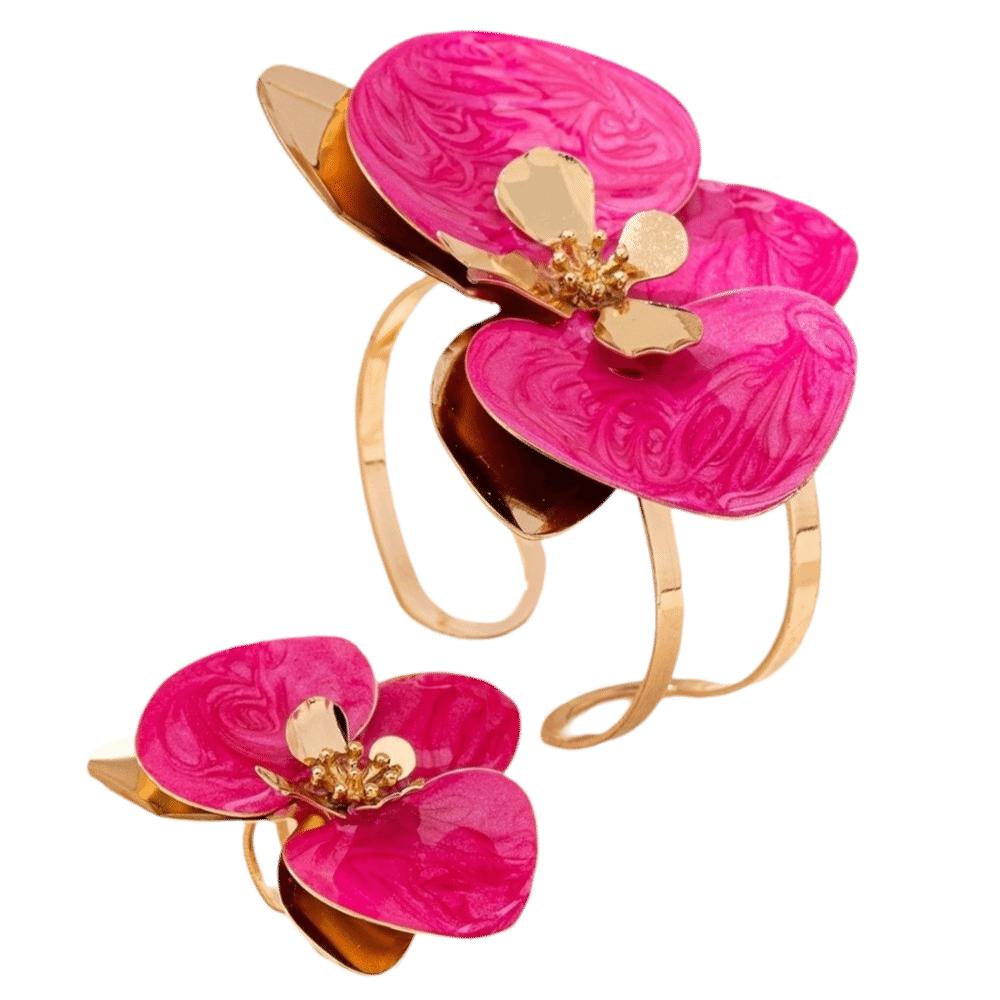 Exaggerated Flower Bracelet Bohemian Open Floral Arm Cuff Flower Bracelet Ring Set  Gatherings