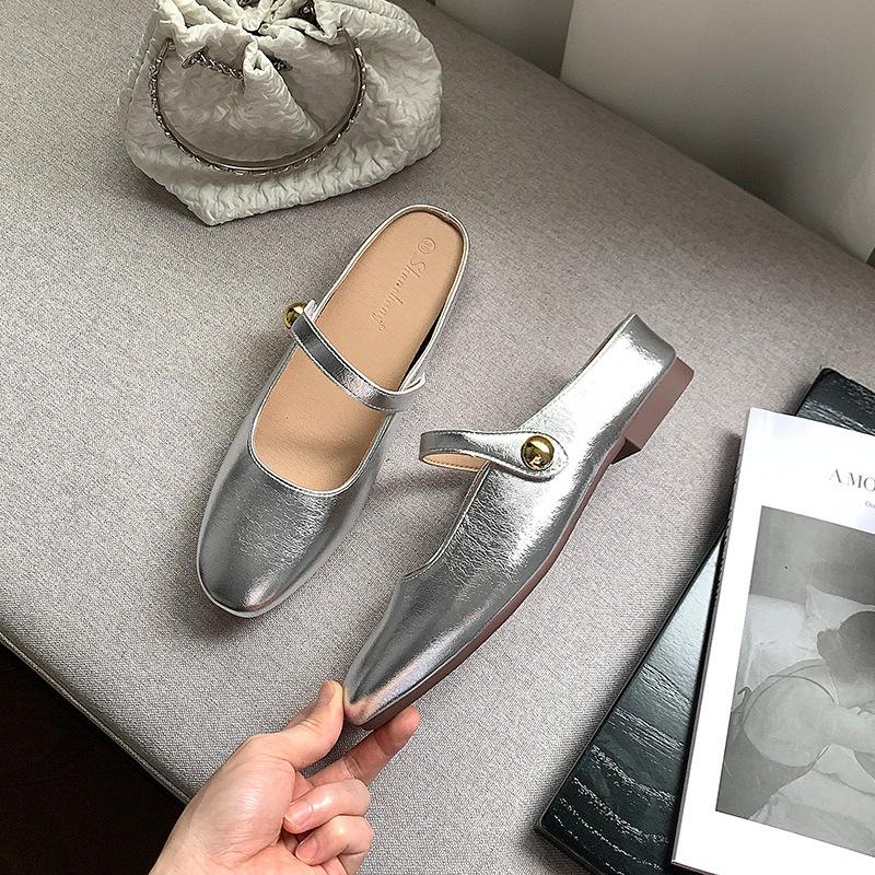 Inner Heightening Bag Head Half Slippers Women's Summer Outer Wear 2025 New French High-end Lazy One-pedal Silver Single Shoes
