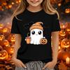 Kids' Halloween Printed Short Sleeve Neck T-Shirt, Loose Fit Top