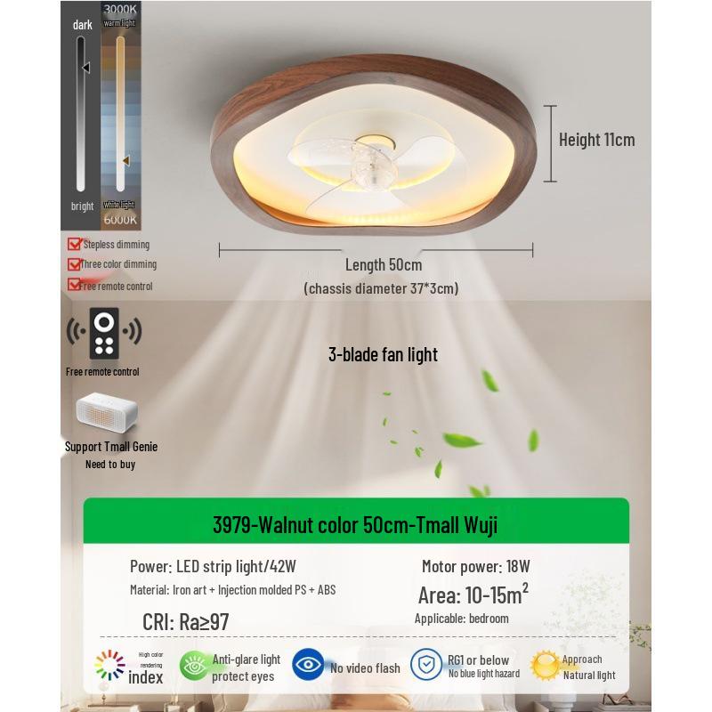 Ventilator de tavan silențios cu lumină pentru dormitor și camera copiilor, design modern minimalist, iluminare prietenoasă cu ochii și reglabilă