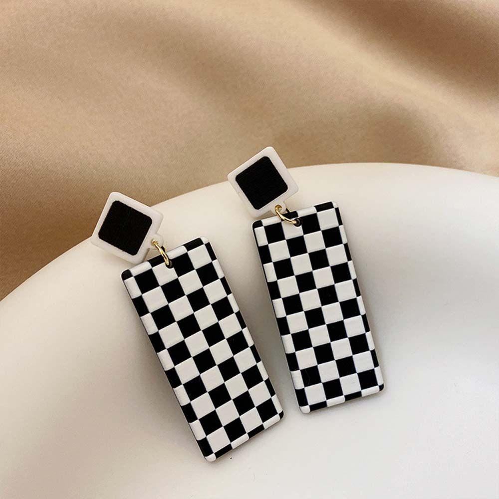 Plaid Lattice Pattern Rectangle Checkerboard Earrings Dangle Earrings Ear Studs Women Earrings