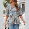 Fashion Women's Tropical Floral Printed V-neck Short Sleeved Casual Shirt with Edging Loose T-shirts