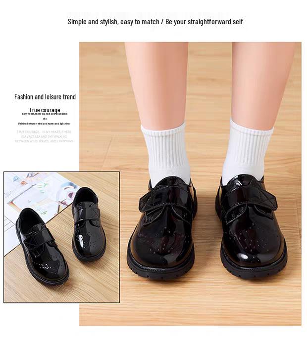 Boys' Black Leather Soft Sole Performance Shoes for School and Chorus