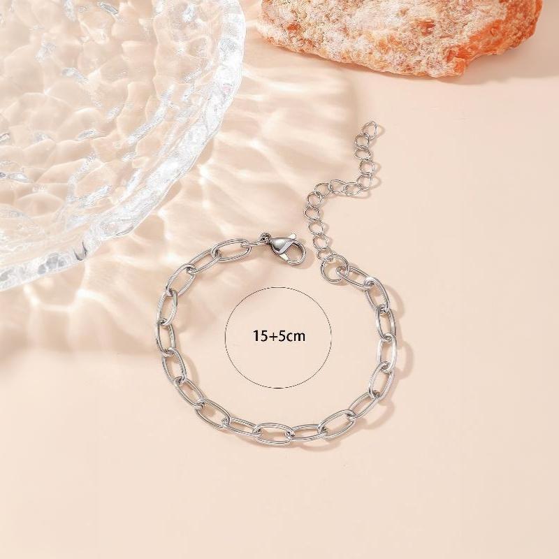 Half-Round Oval Thick Chain Bracelet Stainless Steel Non-Fading Lobster Clasp Vintage Jewelry for Retro Style Enthusiasts
