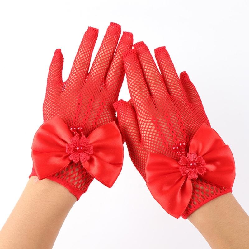 1 Paar Spitze Mädchen Formelle Handschuhe Stilvolle Bequeme Stoff Fäustlinge für Hochzeitskleider und Andere Besondere Anlässe