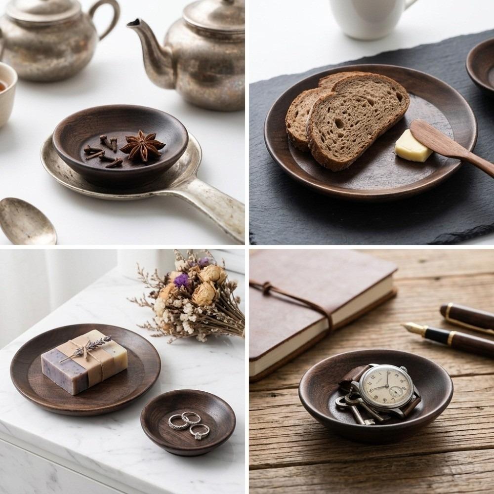 Shallow Raised Edge Fruit Dish Wood Raw Serving Saucer Easy To Carry Dessert Plate Pastry Serving 7.5cm