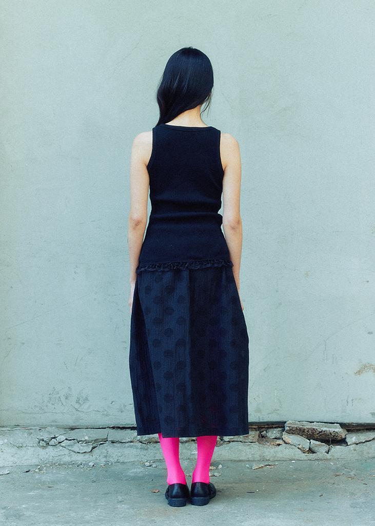 Cookies Dot Jacquard Flare Banding Skirt (Black)