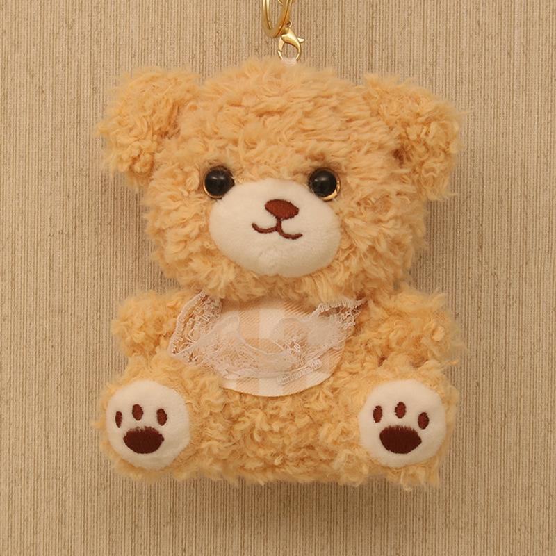 

New plush toy mocha bear doll keychain cute creative key small pendant doll student schoolbag 4 inch [single braided rope]