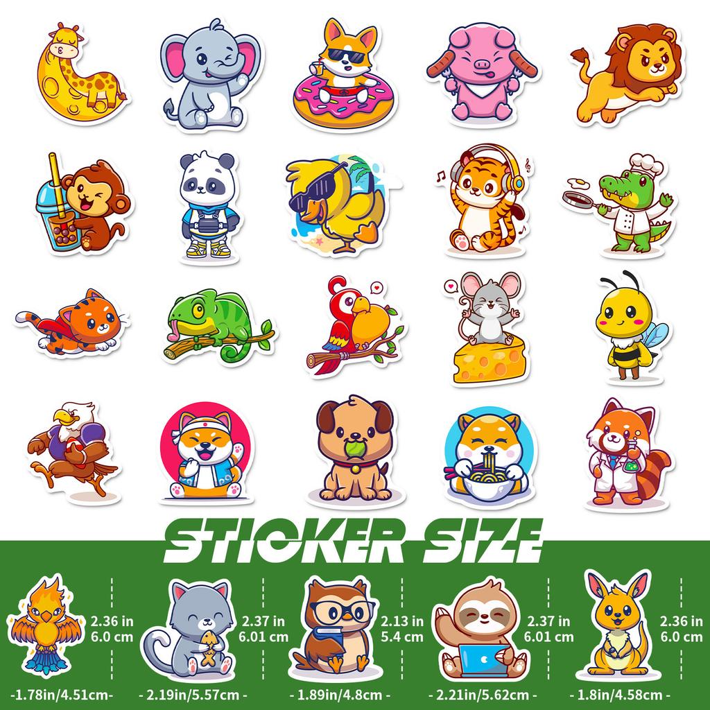 50 New Small Animals Collection Cartoon Graffiti Stickers Cute Suitcase Car Animal Mix and Match Stickers