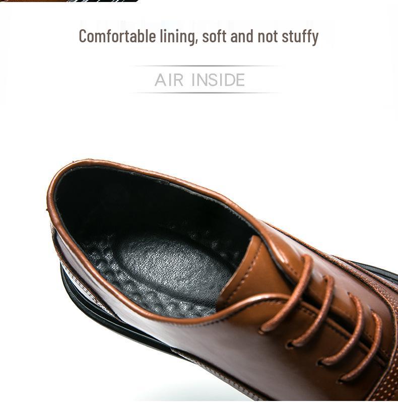 Men's 2025 Spring/Autumn British Style Brogue Leather Shoes: Pointed Toe, Large Size, Casual & Formal Wear, Breathable Design.