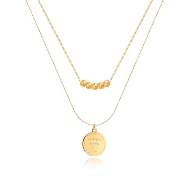 2026 New Stainless steel Double Layer Letter Round Pendant Necklace Women's Gift Indelible Jewelry Party Neck chain Accessories