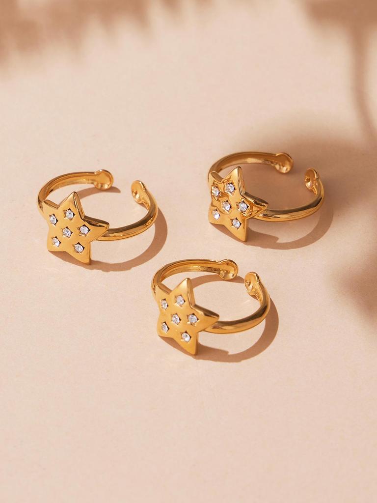 Oumaijia 18k Gold-Plated Geometric Zircon Pentagram Open Ring