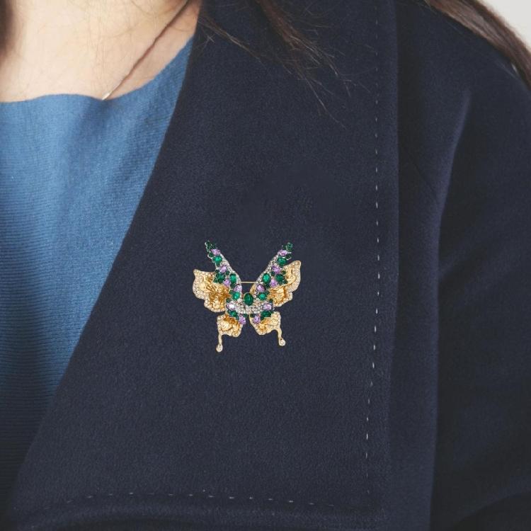 Multi Purpose Crystal Rhinestones Butterfly Brooch Double Wing Structure Easy Clip Fastening For Various Clothings