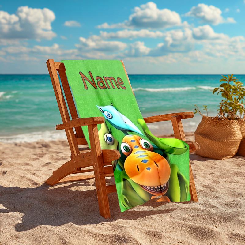 Personalized customized proof beach towel with Dinosaur Train pattern - soft, absorbent, quick-drying, perfect swimming, camping&bathing