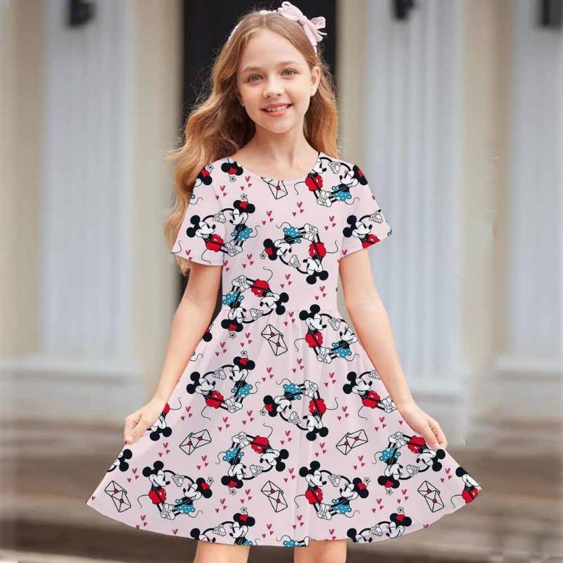 Children Clothes Girls Short Sleeve Dress Cartoon Minnie Mouse Printed