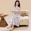French Retro Floral Cotton and Silk Vest Nightdress Ruffle Edge Hem Loose Pajama Skirt Women's Large Size Home Dress